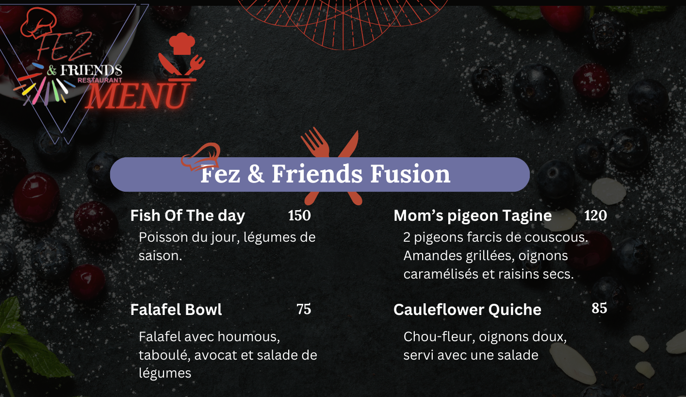 Fez and friends menu