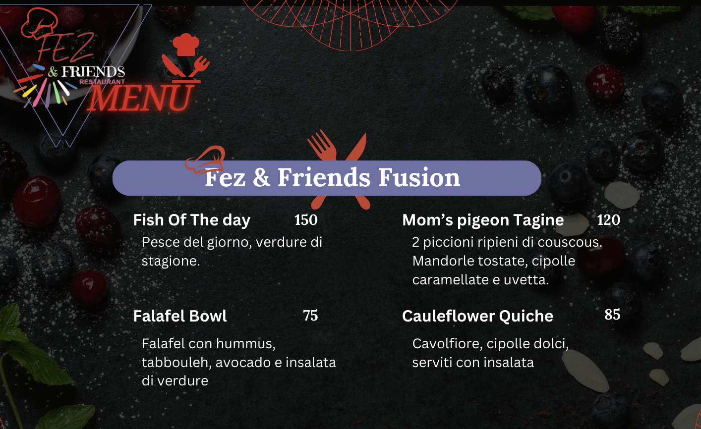 Fez and friends menu